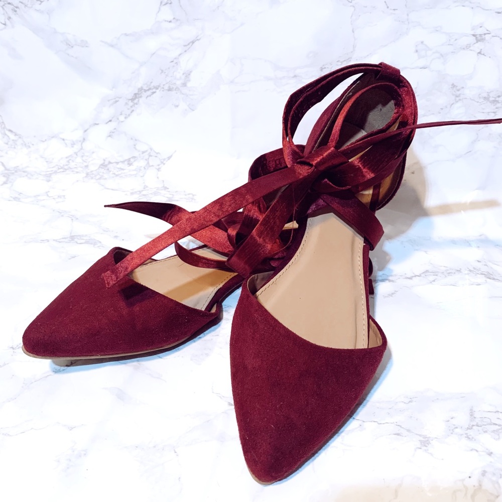 CR Burgundy Pointed Ballet Flats